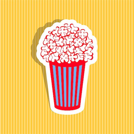 paper bag for corn - Colorful vector popcorn icon on yellow striped background Stock Photo - Budget Royalty-Free & Subscription, Code: 400-07924836