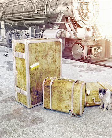 simsearch:649-08564128,k - old vintage luggage on the railway platform. 3d concept Stockbilder - Microstock & Abonnement, Bildnummer: 400-07925079