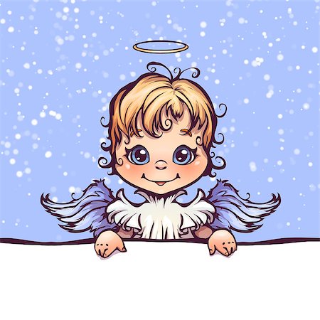 simsearch:400-07615708,k - Vector illustration of cute angel with panel for text. Stock Photo - Budget Royalty-Free & Subscription, Code: 400-07925565
