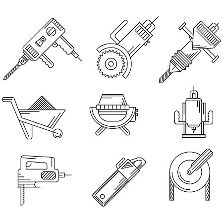 simsearch:400-08553696,k - Black contour icons vector collection of tools and equipment for construction on white background. Fotografie stock - Microstock e Abbonamento, Codice: 400-07925576