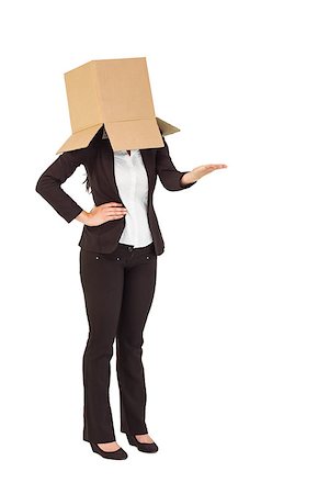 Businesswoman presenting with box over head on white background Stock Photo - Budget Royalty-Free & Subscription, Code: 400-07926909