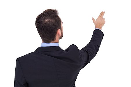 simsearch:400-04861869,k - Businessman in suit  pointing these fingers on white background Foto de stock - Royalty-Free Super Valor e Assinatura, Número: 400-07927455