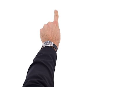 simsearch:400-04861869,k - Businessman hand with watch pointing something on whit background Foto de stock - Royalty-Free Super Valor e Assinatura, Número: 400-07927461