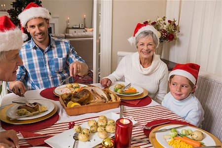 simsearch:400-07928327,k - Father in santa hat serving roast turkey at christmas at home in the living room Foto de stock - Super Valor sin royalties y Suscripción, Código: 400-07929078