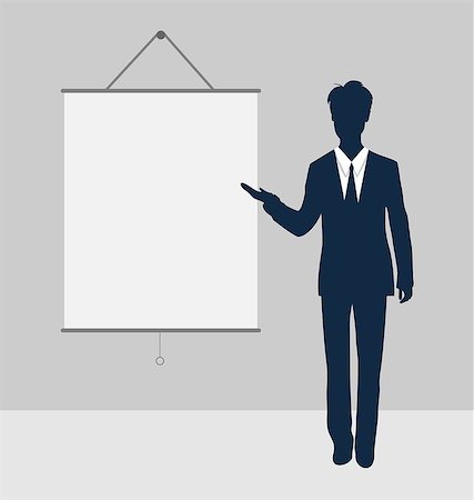 Manager stand near blank board presentation showing speak project brief template - vector Stock Photo - Budget Royalty-Free & Subscription, Code: 400-07920264