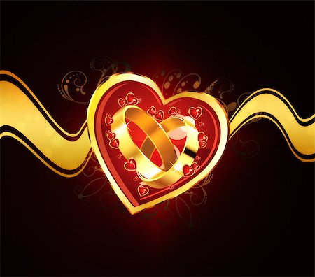 simsearch:400-04440742,k - Wedding card with two golden rings in glossy red heart background. Photographie de stock - Aubaine LD & Abonnement, Code: 400-07920466
