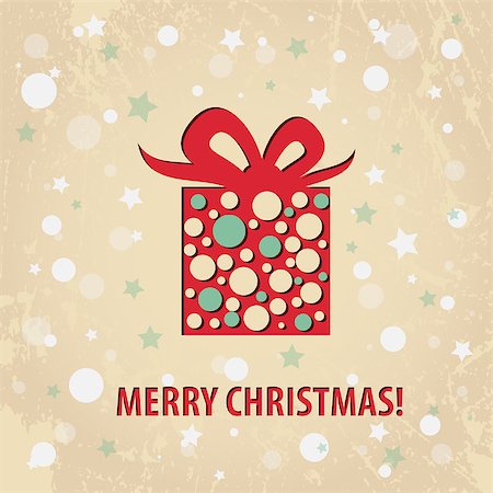 simsearch:400-08712804,k - Vintage Christmas and Happy New Year holiday greeting postcard with present box. Vector illustration. Stock Photo - Budget Royalty-Free & Subscription, Code: 400-07920951