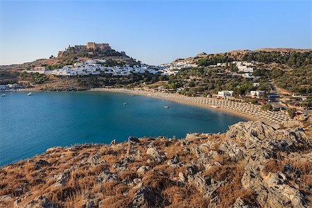 Lindos with the castle above on the Greek Island of Rhodes Stock Photo - Budget Royalty-Free & Subscription, Code: 400-07921037