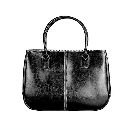 High-resolution image of an isolated black leather handbag on white background. High-quality clipping path included. Foto de stock - Royalty-Free Super Valor e Assinatura, Número: 400-07921169