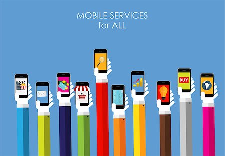 simsearch:400-08294629,k - Mobile Services for All  Flat Concept for Web Marketing. Vector Illustration Photographie de stock - Aubaine LD & Abonnement, Code: 400-07921468
