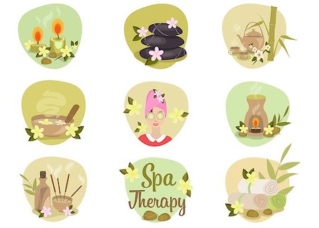 Spa flat icons vector set:candles, flowers, relaxation, tea, stones, herbs, aroma, beauty treatments Stock Photo - Budget Royalty-Free & Subscription, Code: 400-07922158