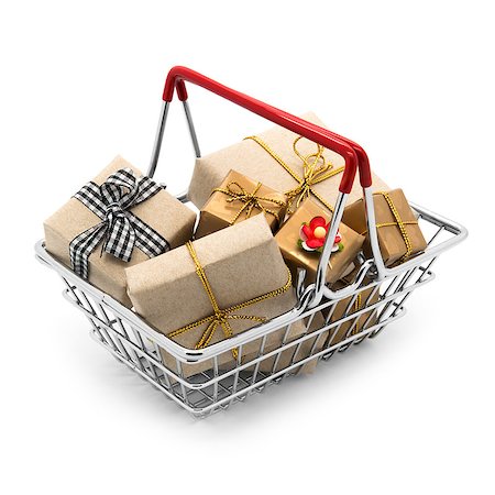simsearch:400-04872165,k - Shopping cart with gifts on a white background Photographie de stock - Aubaine LD & Abonnement, Code: 400-07922317