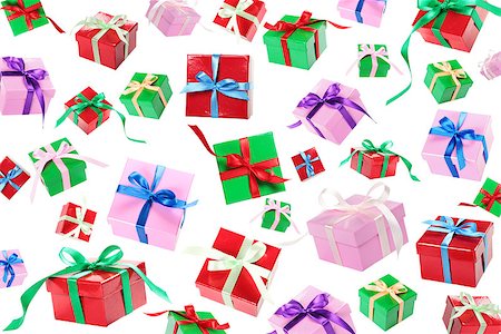 falling with box - Gift boxes with ribbon and bow falling down on white background Foto de stock - Super Valor sin royalties y Suscripción, Código: 400-07922328