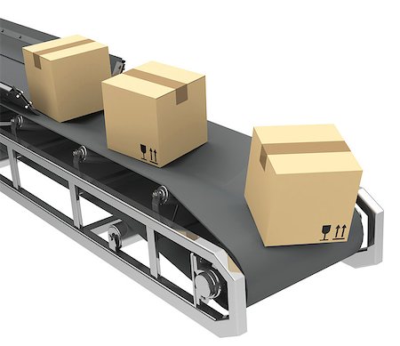 3d generated picture of a conveyor and three cardboard boxes Stock Photo - Budget Royalty-Free & Subscription, Code: 400-07922710