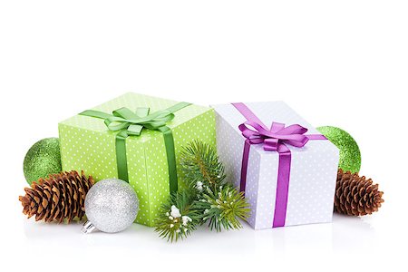 simsearch:400-07921368,k - Christmas gift boxes and decor. Isolated on white background Stock Photo - Budget Royalty-Free & Subscription, Code: 400-07922838