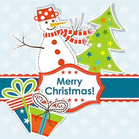 scrapbook cards christmas - Template christmas greeting card, vector illustration Photographie de stock - Aubaine LD & Abonnement, Code: 400-07922937