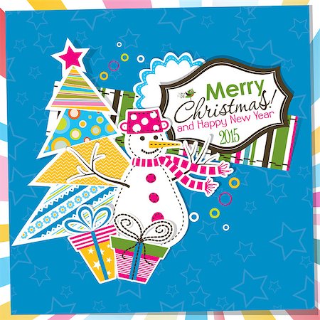 scrapbook cards christmas - Template Christmas greeting card, vector illustration Photographie de stock - Aubaine LD & Abonnement, Code: 400-07922954
