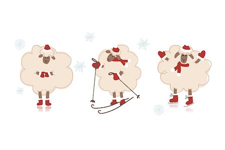 simsearch:400-09065162,k - Funny santa sheeps, symbol of new year 2015. Vector illustration Stock Photo - Budget Royalty-Free & Subscription, Code: 400-07923049