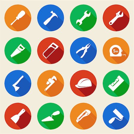 Set of construction tools icons in flat style. Vector illustration Stock Photo - Budget Royalty-Free & Subscription, Code: 400-07923199