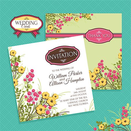 simsearch:400-07923343,k - Floral wedding card vector illustration Foto de stock - Super Valor sin royalties y Suscripción, Código: 400-07923340