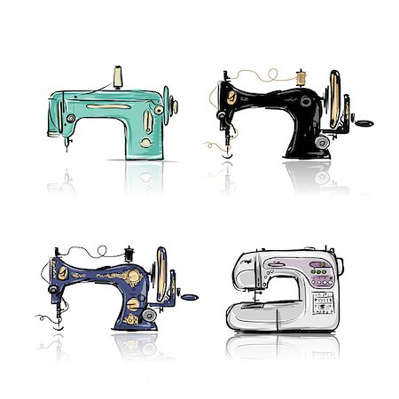 Collection of retro sewing machine, sketch for your design. Vector illustration Stock Photo - Budget Royalty-Free & Subscription, Code: 400-07923553
