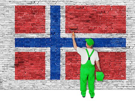 simsearch:400-07933897,k - house painter covers brick wall with flag of Norway Fotografie stock - Microstock e Abbonamento, Codice: 400-07923969