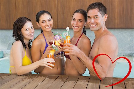 simsearch:400-07583483,k - Cheerful people toasting drinks in the swimming pool against heart Foto de stock - Royalty-Free Super Valor e Assinatura, Número: 400-07934453