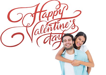 simsearch:400-07957006,k - Happy casual man giving pretty girlfriend piggy back against happy valentines day Stock Photo - Budget Royalty-Free & Subscription, Code: 400-07934594