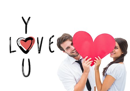 simsearch:400-07957006,k - Couple smiling at camera holding a heart against cute valentines message Stock Photo - Budget Royalty-Free & Subscription, Code: 400-07934598