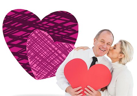 simsearch:400-07726694,k - Older affectionate couple holding red heart shape against hearts Foto de stock - Super Valor sin royalties y Suscripción, Código: 400-07934604