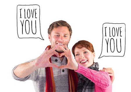 person words speech bubble not phone not outdoors - Couple making a heart shape against i love you Stock Photo - Budget Royalty-Free & Subscription, Code: 400-07934609