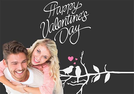 simsearch:400-07935196,k - Handsome man giving piggy back to his girlfriend against cute valentines message Foto de stock - Royalty-Free Super Valor e Assinatura, Número: 400-07935344