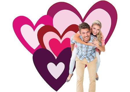 simsearch:400-07686534,k - Handsome man giving piggy back to his girlfriend against valentines love hearts Foto de stock - Royalty-Free Super Valor e Assinatura, Número: 400-07935366