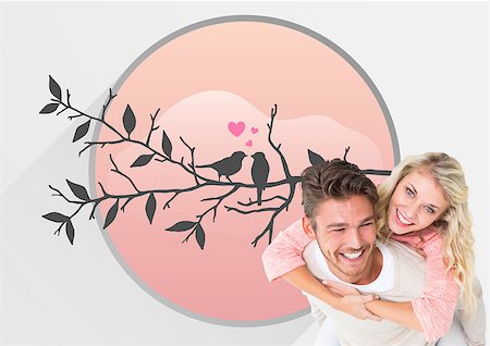 simsearch:400-07935196,k - Handsome man giving piggy back to his girlfriend against love birds Foto de stock - Royalty-Free Super Valor e Assinatura, Número: 400-07935373