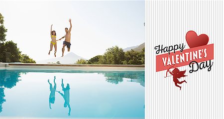 simsearch:400-07583483,k - Cheerful couple jumping into swimming pool against happy valentines day Foto de stock - Royalty-Free Super Valor e Assinatura, Número: 400-07935406