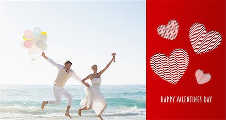 simsearch:400-07664797,k - Cute valentines message against newlyweds having fun holding balloons Stock Photo - Budget Royalty-Free & Subscription, Code: 400-07935744