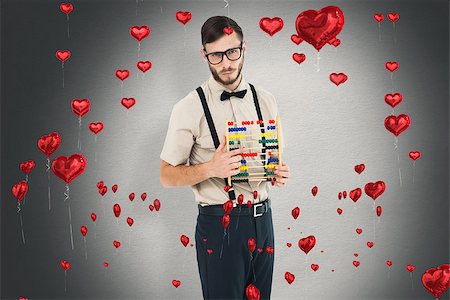 Geeky hipster holding an abacus against white background with vignette Stock Photo - Budget Royalty-Free & Subscription, Code: 400-07935835