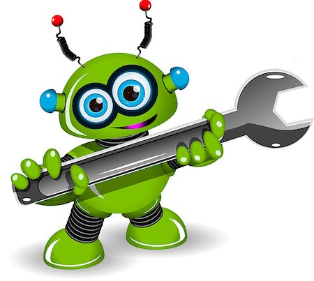 simsearch:400-07301158,k - Illustration a cheerful green robot for repairs Fotografie stock - Microstock e Abbonamento, Codice: 400-07936267