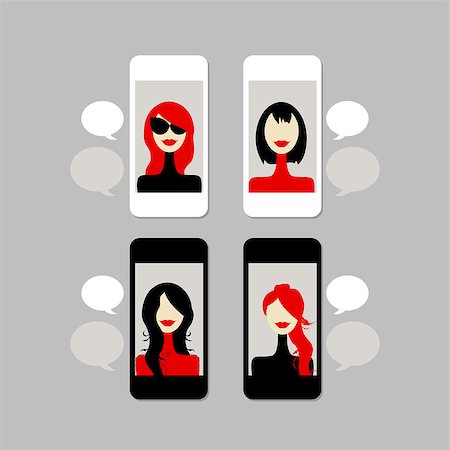 Female face on mobile phone. Vector illustration Photographie de stock - Aubaine LD & Abonnement, Code: 400-07936320