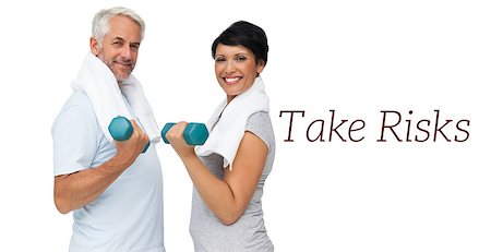 exercise for women over 50 years old - Portrait of a fit mature couple exercising with dumbbells over white background Stock Photo - Budget Royalty-Free & Subscription, Code: 400-07936596