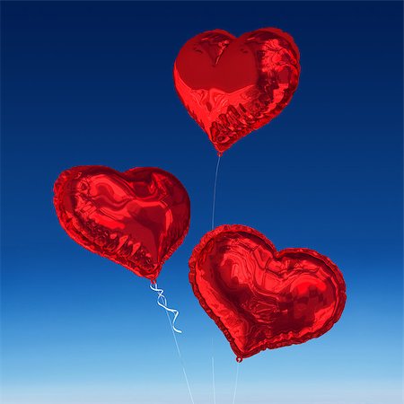 simsearch:400-07936959,k - Love heart balloons against blue sky Foto de stock - Royalty-Free Super Valor e Assinatura, Número: 400-07936954