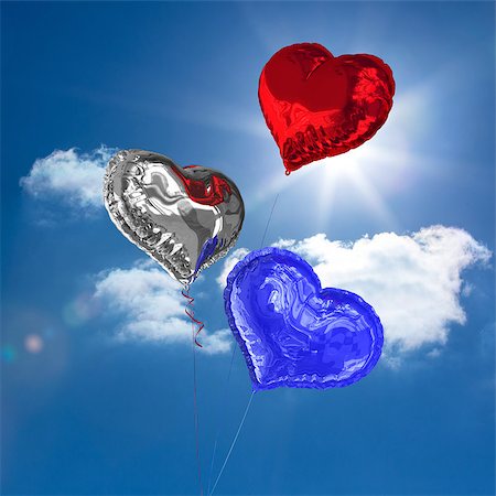 simsearch:400-07936959,k - Heart balloons against sky Foto de stock - Royalty-Free Super Valor e Assinatura, Número: 400-07936957