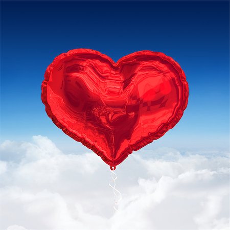 simsearch:400-07936959,k - Red heart balloon against blue sky over clouds Foto de stock - Royalty-Free Super Valor e Assinatura, Número: 400-07936951