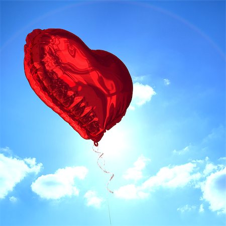 simsearch:400-07936959,k - Red heart balloon against cloudy sky with sunshine Foto de stock - Royalty-Free Super Valor e Assinatura, Número: 400-07936953