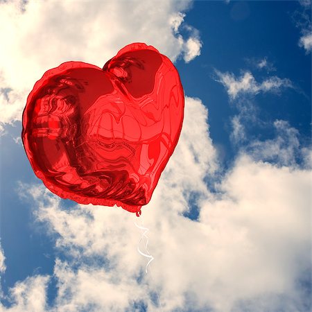 simsearch:400-07936959,k - Red heart balloon against bright blue sky with clouds Foto de stock - Royalty-Free Super Valor e Assinatura, Número: 400-07936961