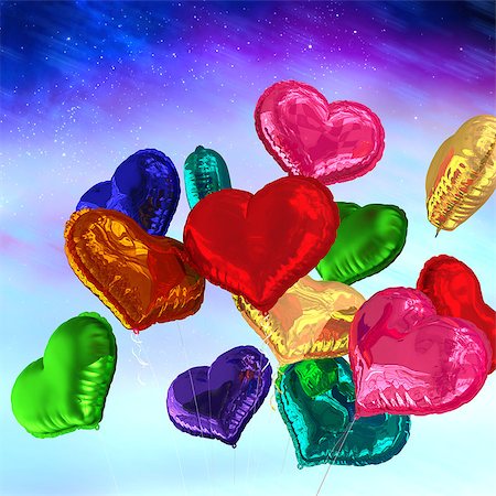 simsearch:400-07936959,k - Heart balloons against aurora night sky in purple Foto de stock - Royalty-Free Super Valor e Assinatura, Número: 400-07936963