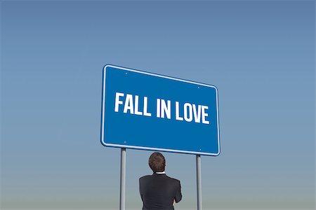 simsearch:6109-07601648,k - The word fall in love and thinking businessman against blue sky Stock Photo - Budget Royalty-Free & Subscription, Code: 400-07937424