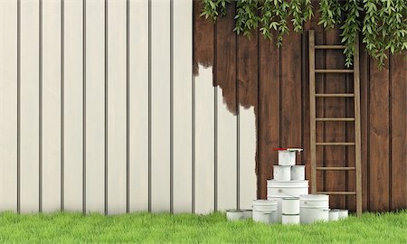 simsearch:400-08554639,k - Garden with drums of paint and brush - 3D Rendering Stock Photo - Budget Royalty-Free & Subscription, Code: 400-07937709
