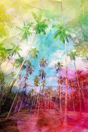 palm tree trunk - wonderful watercolor retro palm grove on the island Stock Photo - Budget Royalty-Free & Subscription, Code: 400-07937934