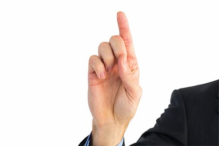 simsearch:400-04861869,k - Businessman hand pointing something up on white background Foto de stock - Royalty-Free Super Valor e Assinatura, Número: 400-07930008
